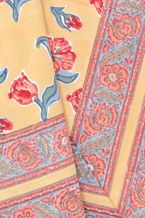 20s Cotton Bed Cover in Floral Block Print